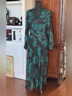Alexa B Shimmer Green Floral Maxi Dress